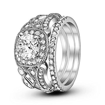 Eternity Three Piece Engagement Ring Round Simulated CZ 925 Sterling Silver
